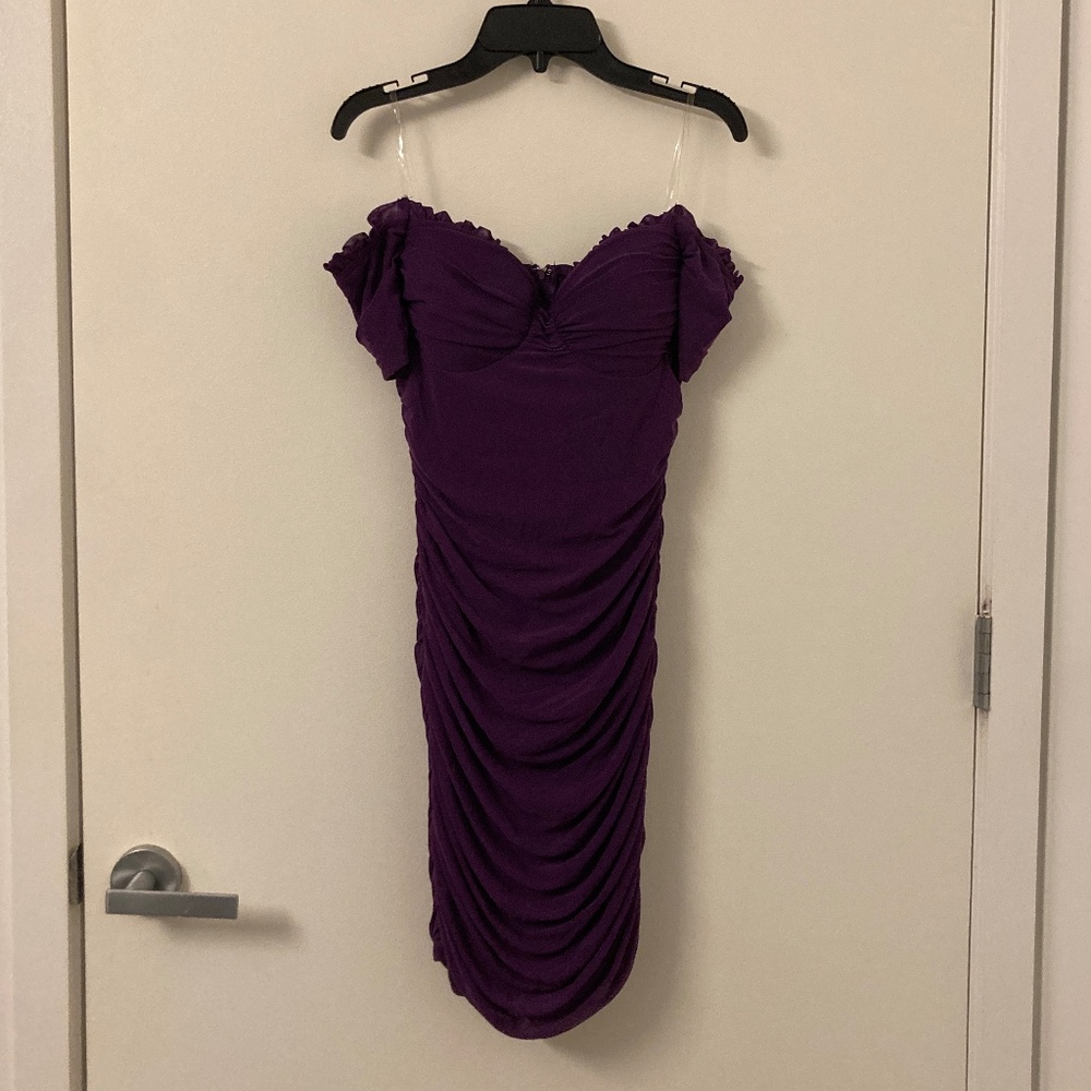 Purple Off Shoulder Ruched Dress